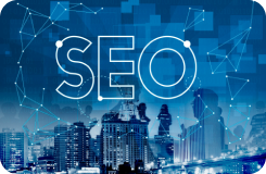 SEO visualization with city background